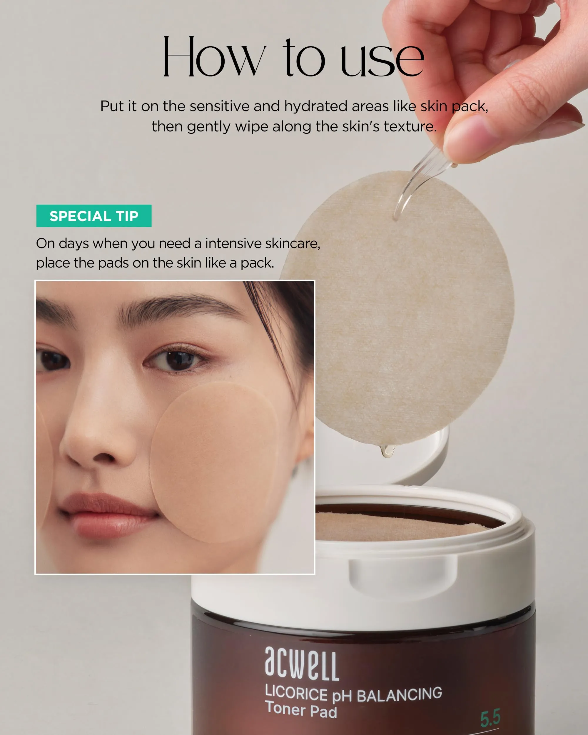 ACWELL Licorice pH Balancing Toner Pad - Vegan Cotton Pad, Double-sided Toner Pads for Blemish and Soothing Care - Korean Daily Skincare - Improves Uneven Skin Tone, 70pads