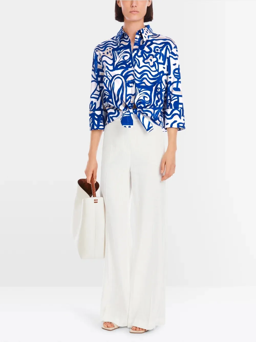 Front Knot Blouse in Print - Gentian (Blue)