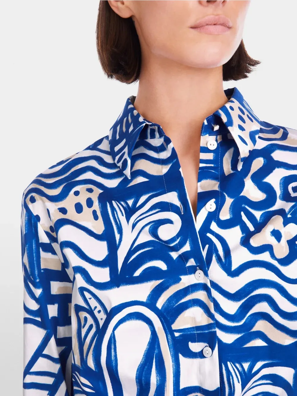 Front Knot Blouse in Print - Gentian (Blue)