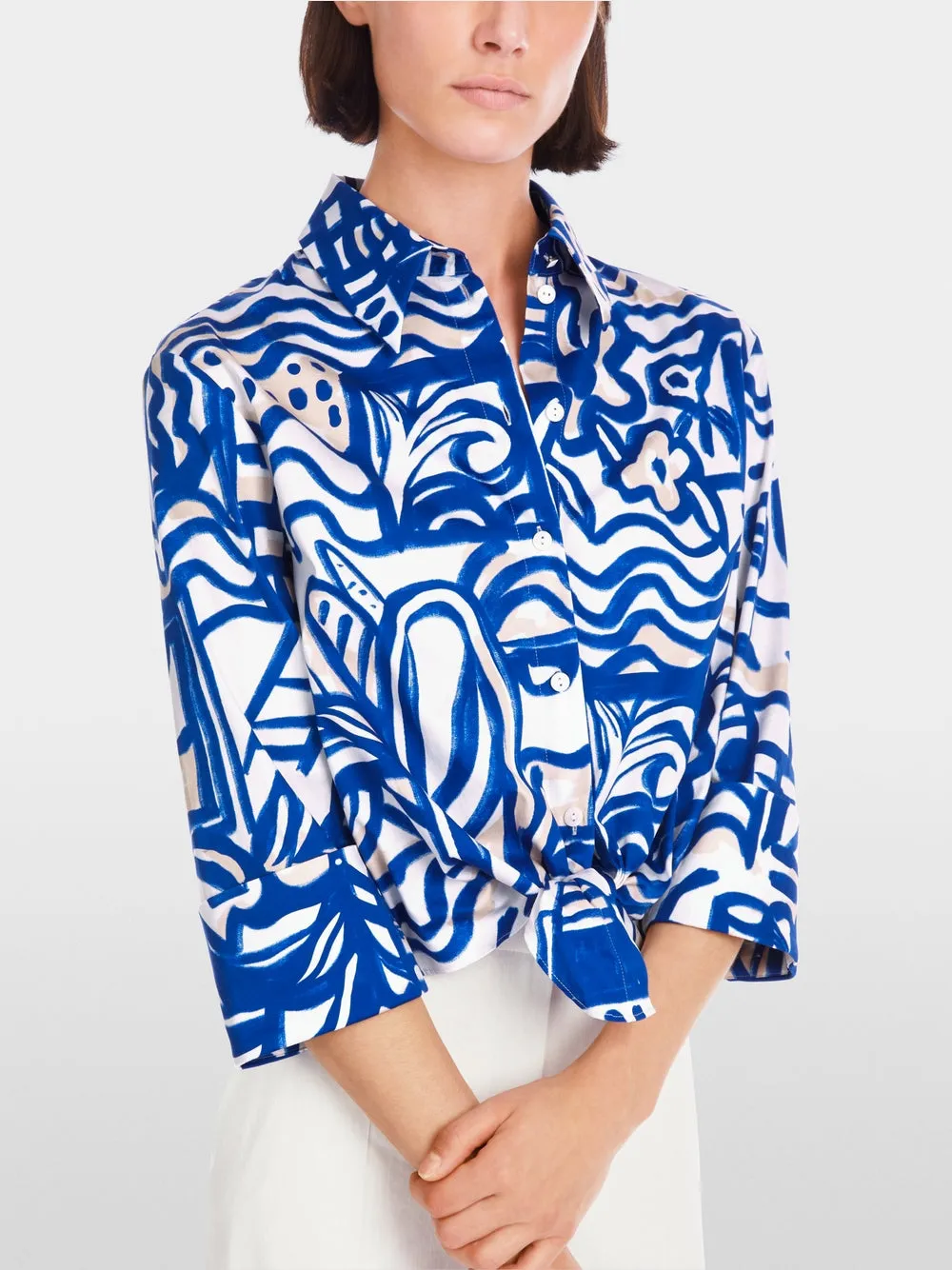 Front Knot Blouse in Print - Gentian (Blue)