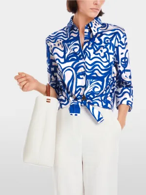 Front Knot Blouse in Print - Gentian (Blue)