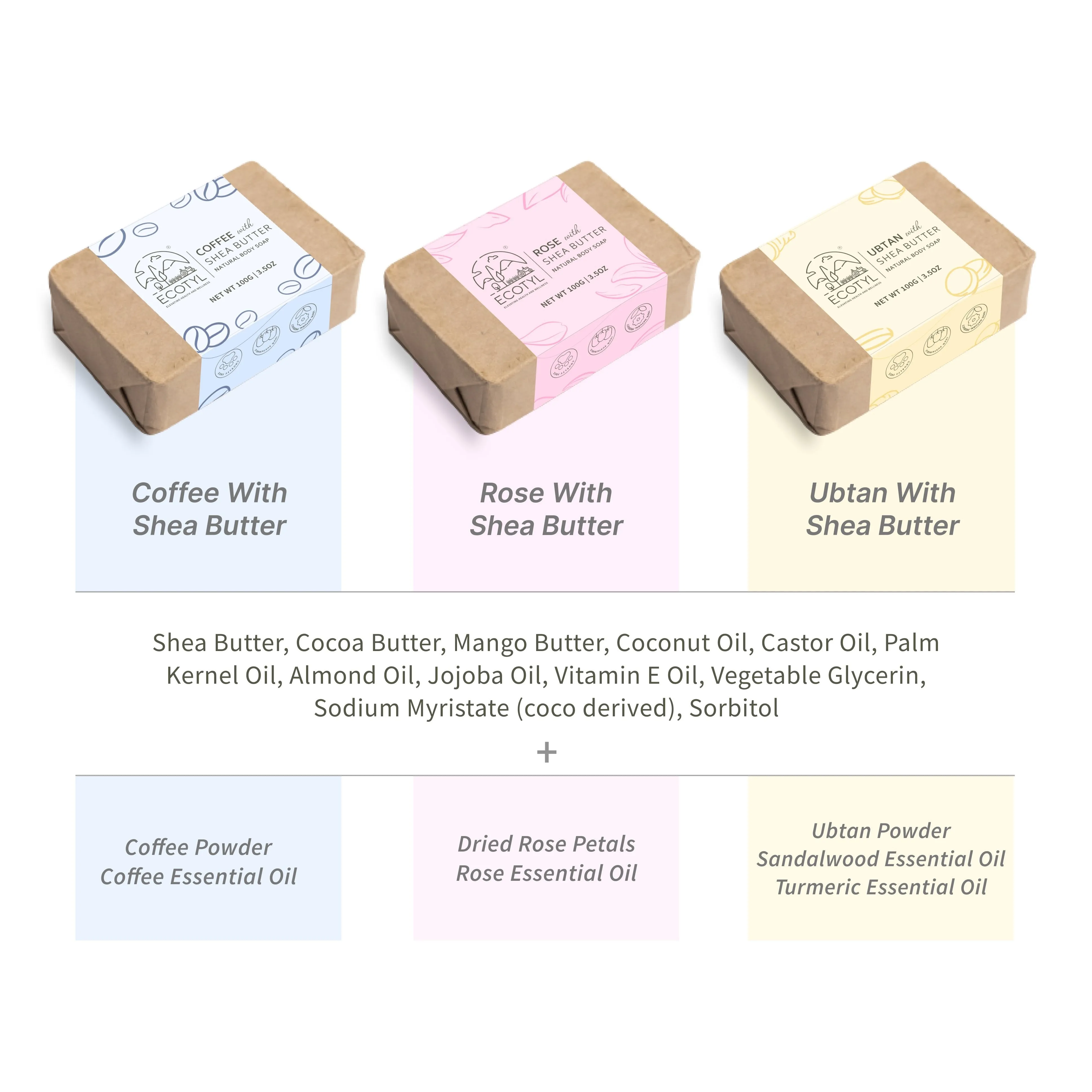 Shea Butter Soaps -  Ubtan Rose & Coffee Set of 3