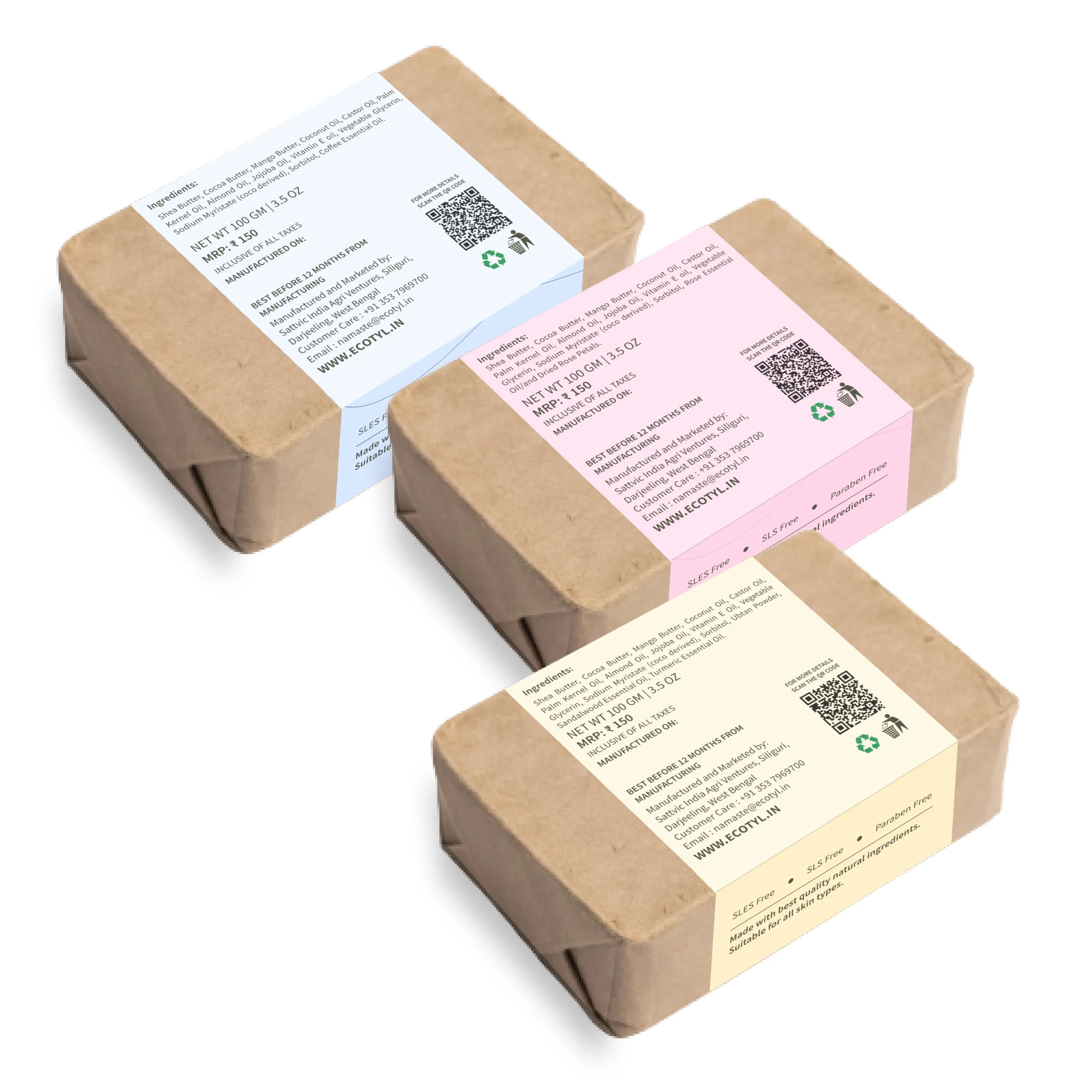 Shea Butter Soaps -  Ubtan Rose & Coffee Set of 3
