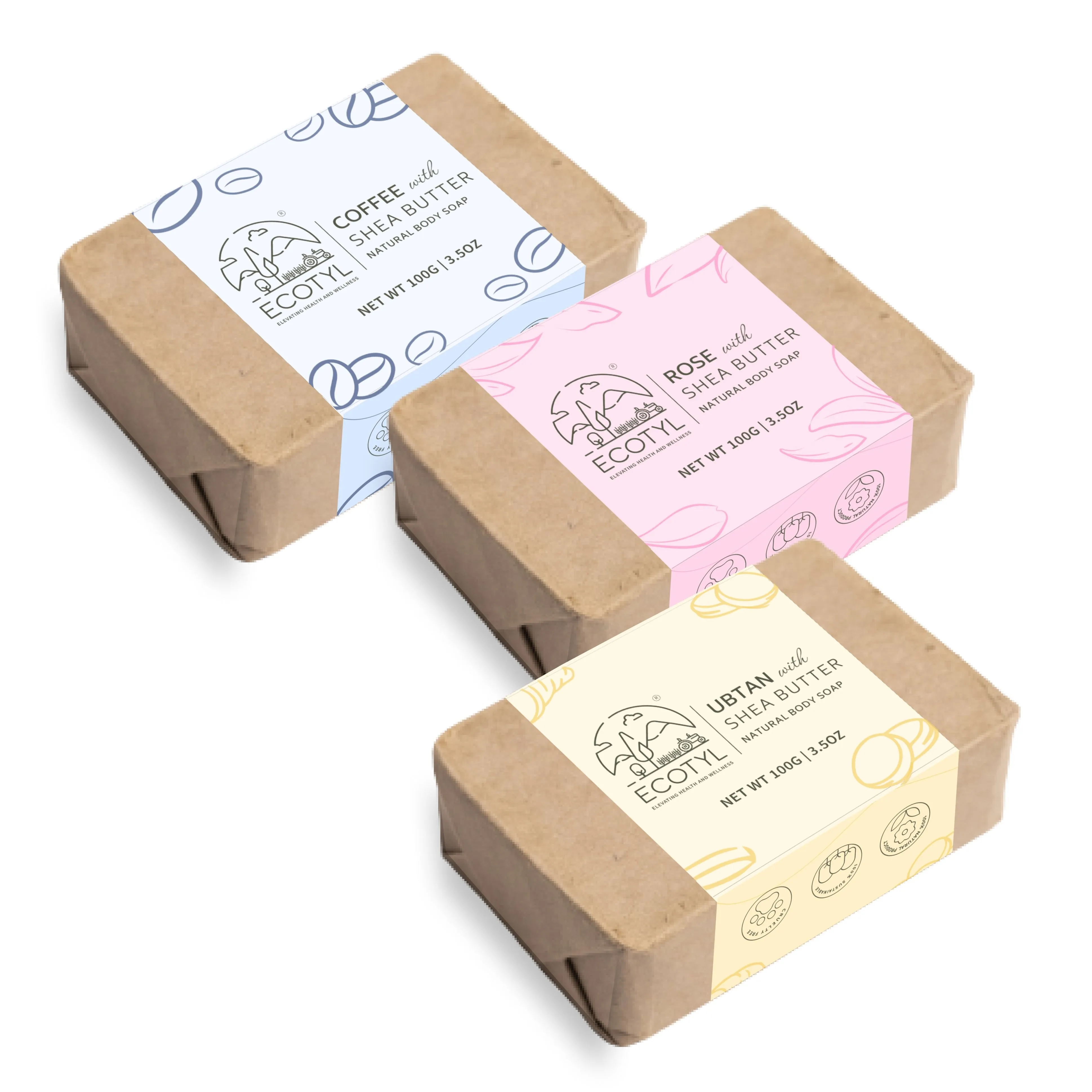 Shea Butter Soaps -  Ubtan Rose & Coffee Set of 3