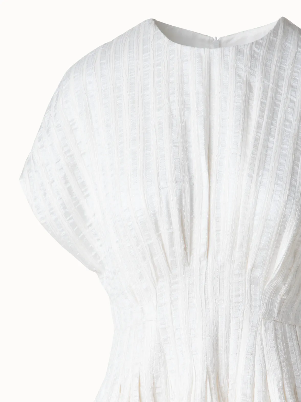 Short Flared Silk Dress with Ribbon Loops Skirt