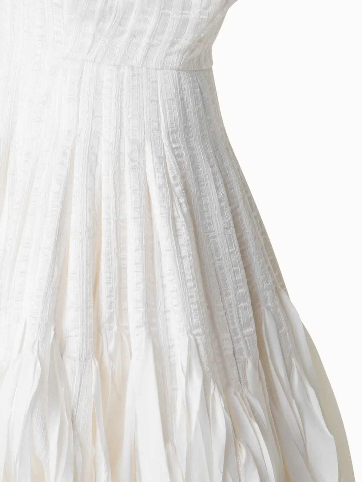 Short Flared Silk Dress with Ribbon Loops Skirt