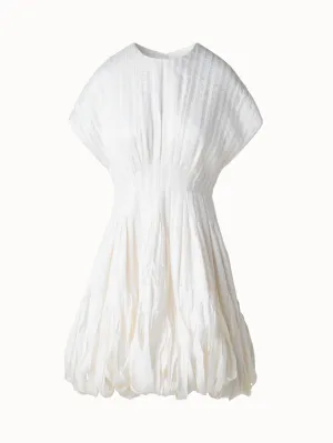 Short Flared Silk Dress with Ribbon Loops Skirt