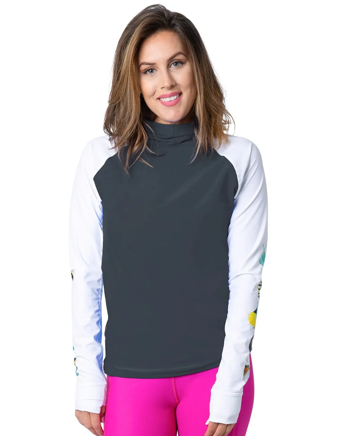 Women's Snorkel Hoodie Rash Guard - Hawaii Fish ID - Gray